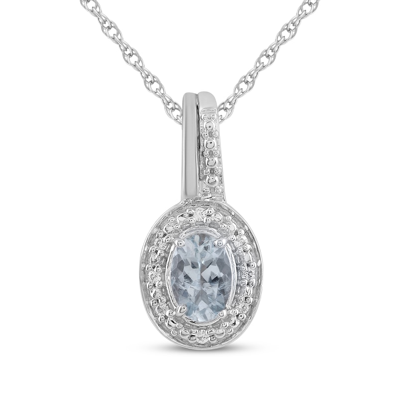 Main Image 1 of Oval-Cut Aquamarine & Diamond Accent Necklace Sterling Silver 18&quot;