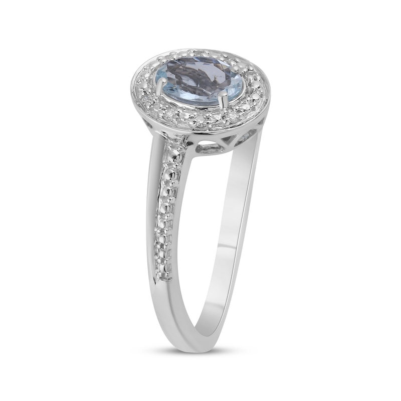 Main Image 2 of Oval-Cut Aquamarine & Diamond Accent Halo Ring Sterling Silver