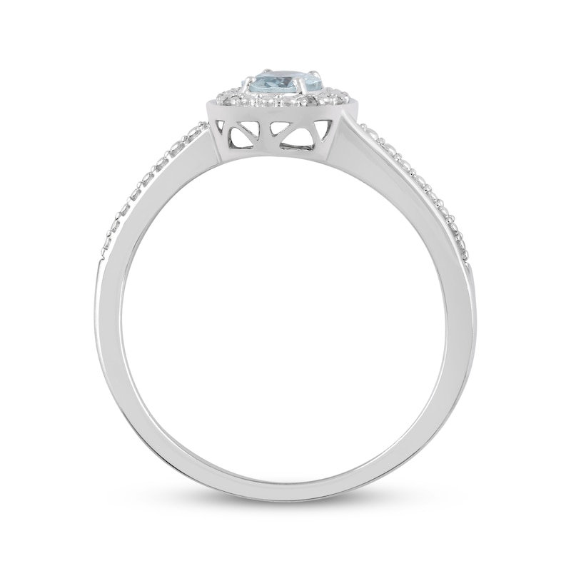 Main Image 3 of Oval-Cut Aquamarine & Diamond Accent Halo Ring Sterling Silver