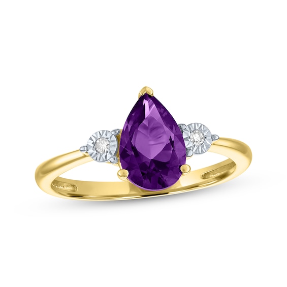 Pear-Shaped Amethyst & Diamond Accent Ring 10K Yellow Gold