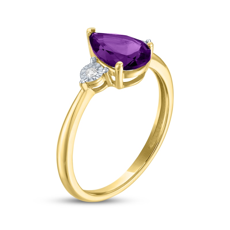Pear-Shaped Amethyst & Diamond Accent Ring 10K Yellow Gold