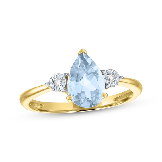 Pear-Shaped Aquamarine & Diamond Accent Ring 10K Yellow Gold