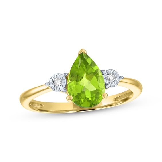 Pear-Shaped Peridot & Diamond Accent Ring 10K Yellow Gold