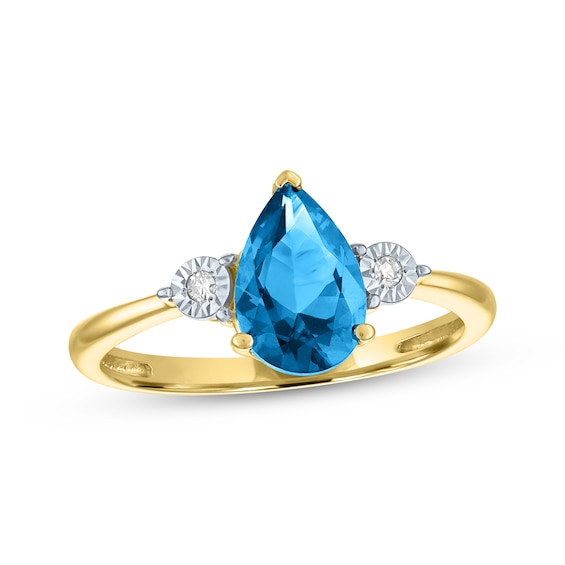 Pear-Shaped Swiss Blue Topaz & Diamond Accent Ring 10K Yellow Gold