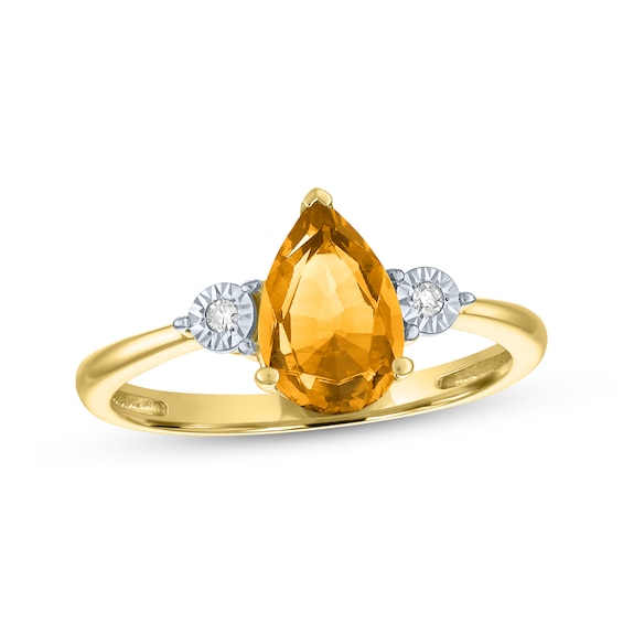 Pear-Shaped Citrine & Diamond Accent Ring 10K Yellow Gold