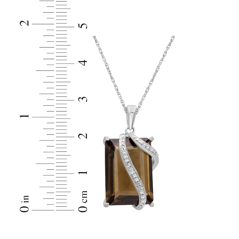 Emerald-Cut Smoky Quartz & Diamond Crossover Necklace 1/20 ct tw Sterling Silver 18"