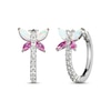Thumbnail Image 0 of Lab-Created Opal, Pink & White Lab-Created Sapphire Dragonfly Hoop Earrings Sterling Silver