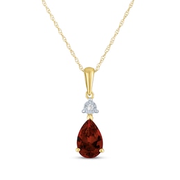 Pear-Shaped Garnet & Diamond Accent Necklace 10K Yellow Gold 18&quot;