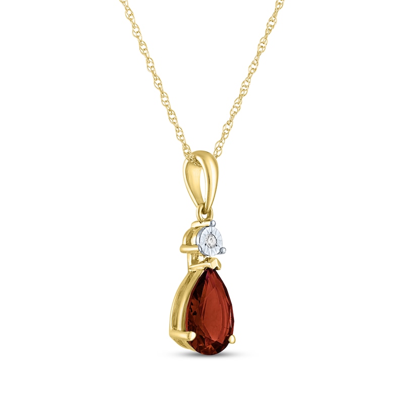 Main Image 2 of Pear-Shaped Garnet & Diamond Accent Necklace 10K Yellow Gold 18&quot;