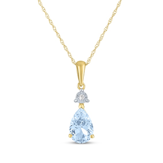 Pear-Shaped Aquamarine & Diamond Accent Necklace 10K Yellow Gold 18"