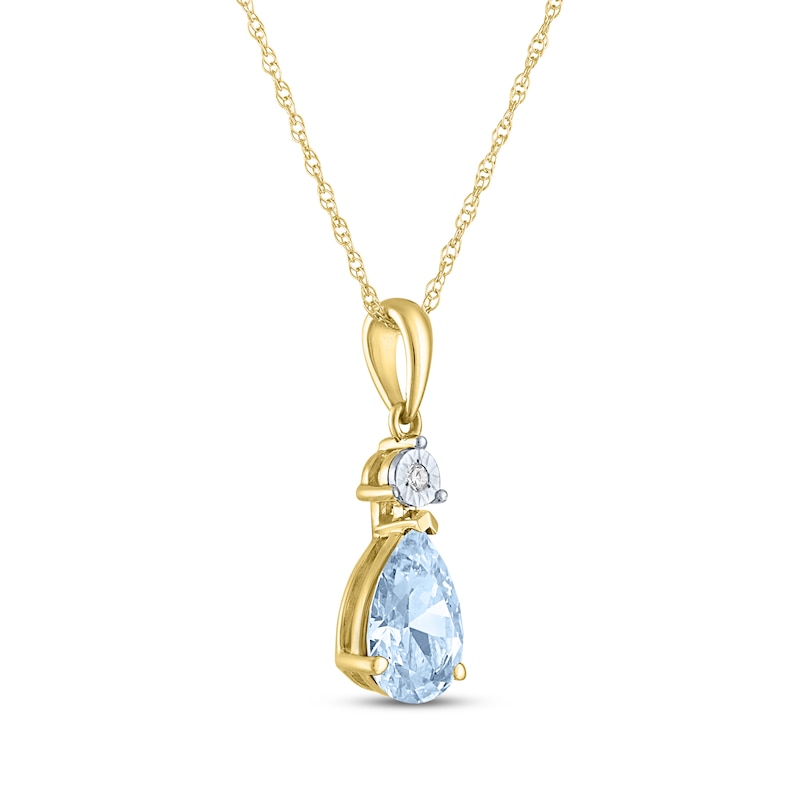 Main Image 2 of Pear-Shaped Aquamarine & Diamond Accent Necklace 10K Yellow Gold 18&quot;