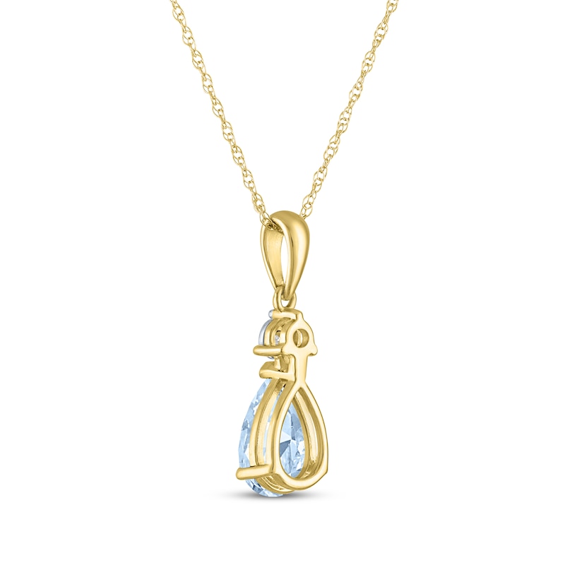 Main Image 3 of Pear-Shaped Aquamarine & Diamond Accent Necklace 10K Yellow Gold 18&quot;