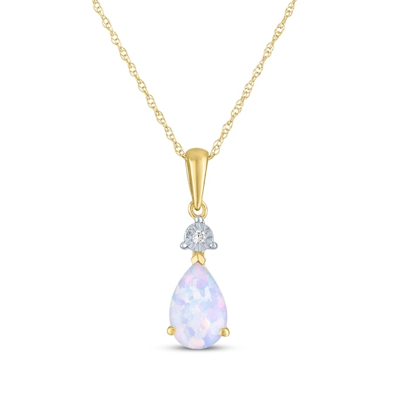 Pear-Shaped Lab-Created Opal & Diamond Accent Necklace 10K Yellow Gold 18"