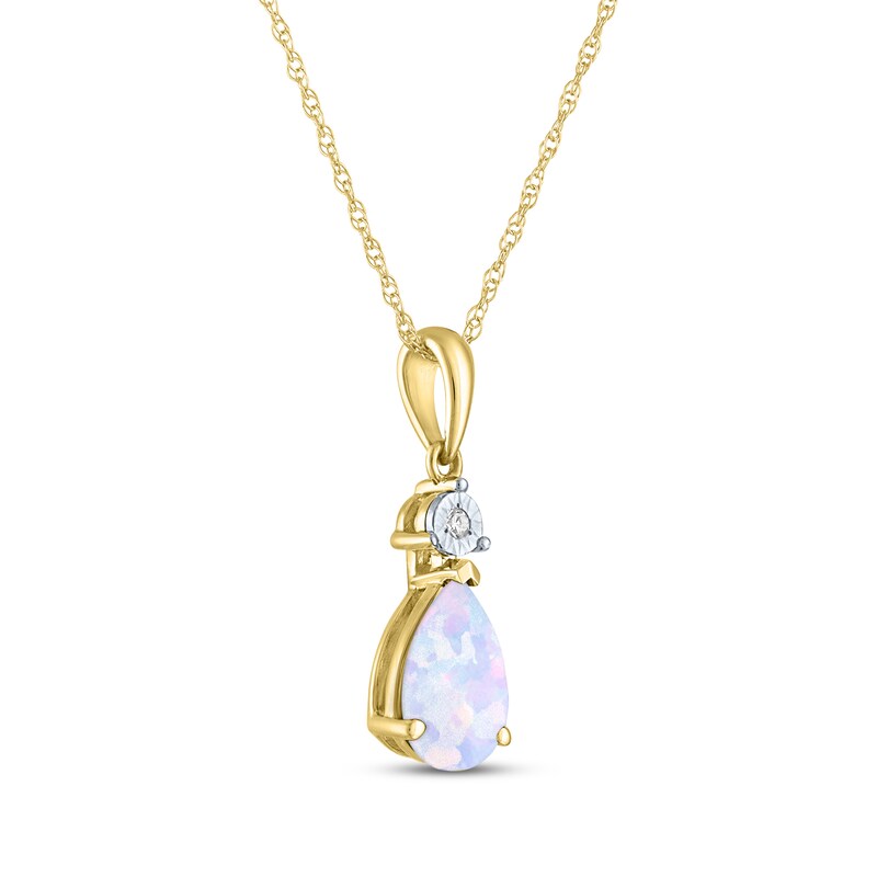 Main Image 2 of Pear-Shaped Lab-Created Opal & Diamond Accent Necklace 10K Yellow Gold 18&quot;