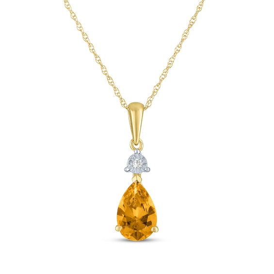 Pear-Shaped Citrine & Diamond Accent Necklace 10K Yellow Gold 18"