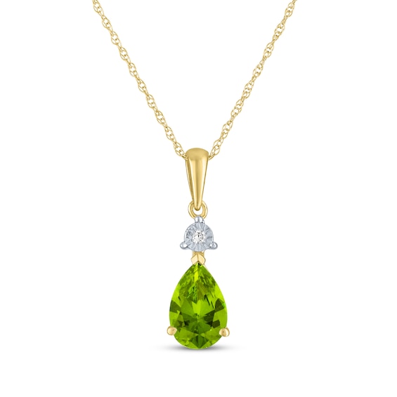 Pear-Shaped Peridot & Diamond Accent Necklace 10K Yellow Gold 18"