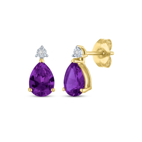 Pear-Shaped Amethyst & Diamond Accent Earrings 10K Yellow Gold