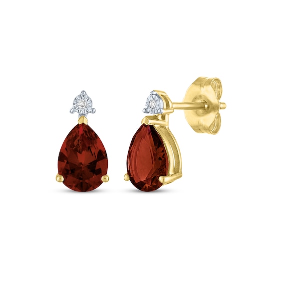 Pear-Shaped Garnet & Diamond Accent Earrings 10K Yellow Gold