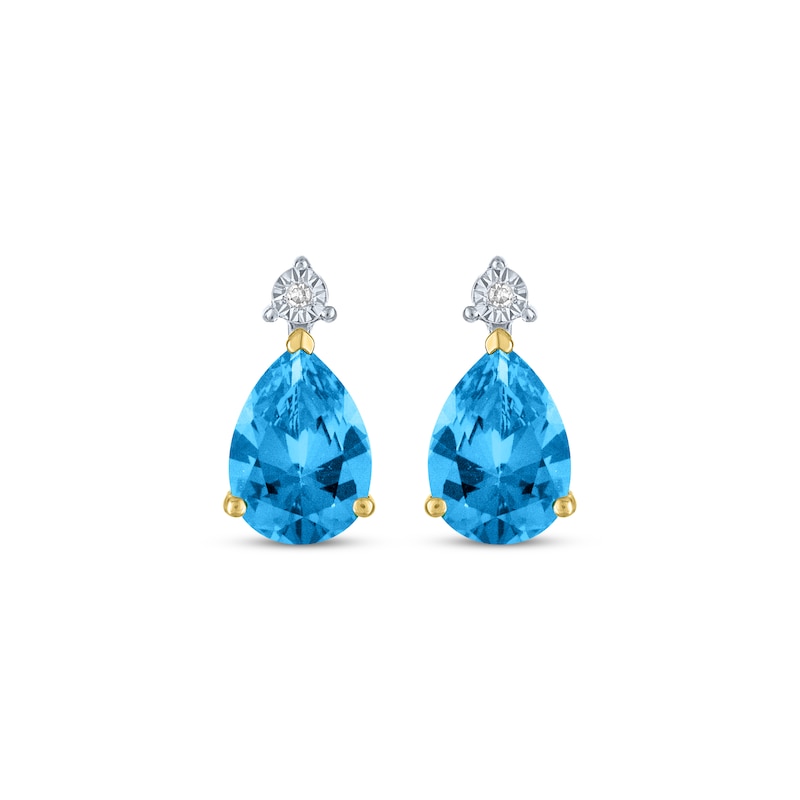 Main Image 2 of Pear-Shaped Swiss Blue Topaz & Diamond Accent Earrings 10K Yellow Gold