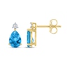 Thumbnail Image 3 of Pear-Shaped Swiss Blue Topaz & Diamond Accent Earrings 10K Yellow Gold