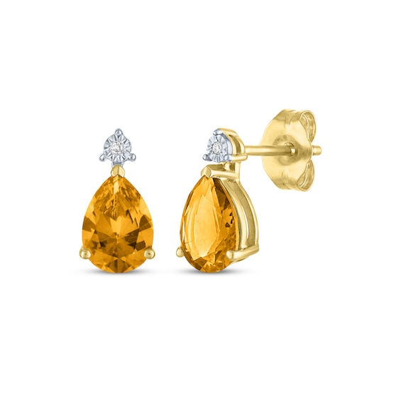 Pear-Shaped Citrine & Diamond Accent Earrings 10K Yellow Gold