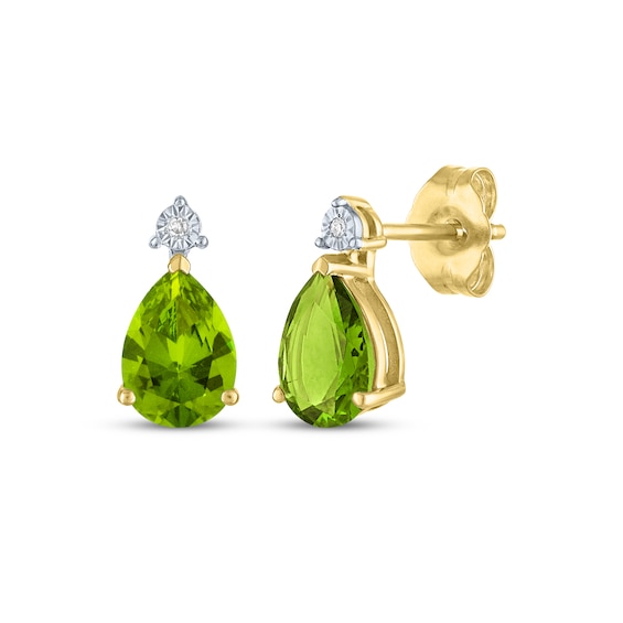 Pear-Shaped Peridot & Diamond Accent Drop Earrings 10K Yellow Gold