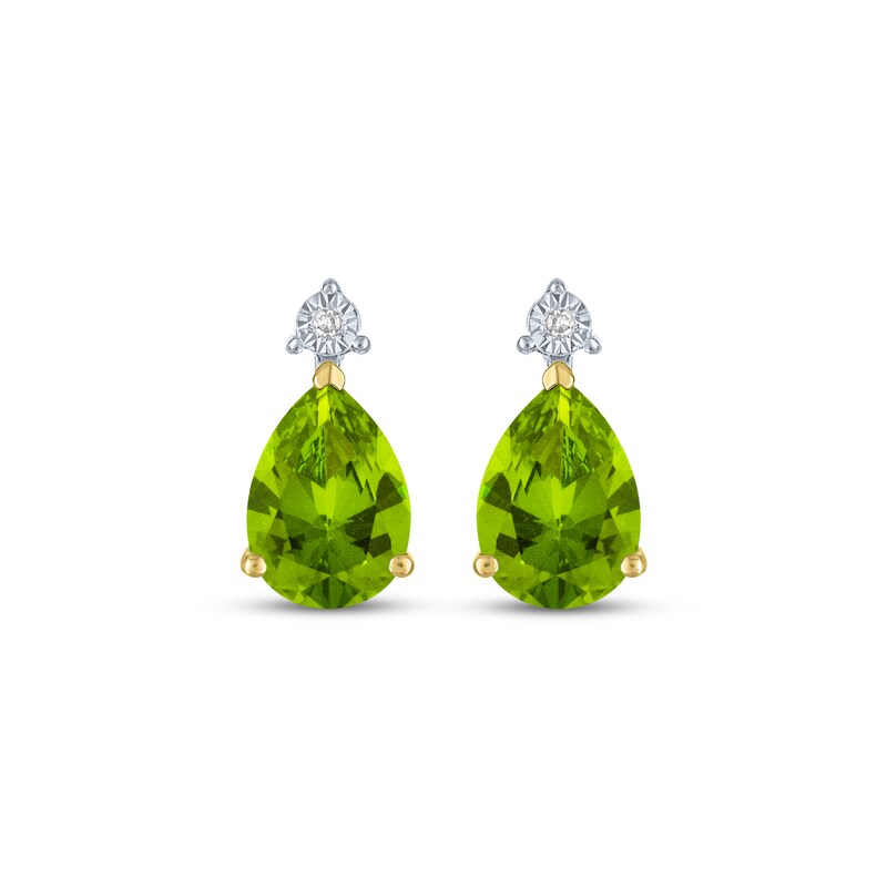 Main Image 2 of Pear-Shaped Peridot & Diamond Accent Drop Earrings 10K Yellow Gold