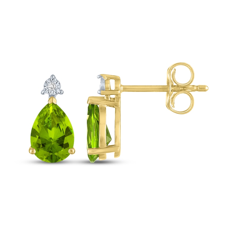 Main Image 3 of Pear-Shaped Peridot & Diamond Accent Drop Earrings 10K Yellow Gold