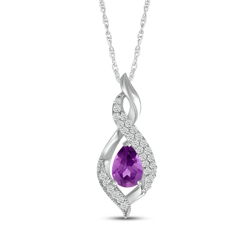 Main Image 1 of Pear-Shaped Amethyst & White Lab-Created Sapphire Swirl Necklace Sterling Silver 18&quot;