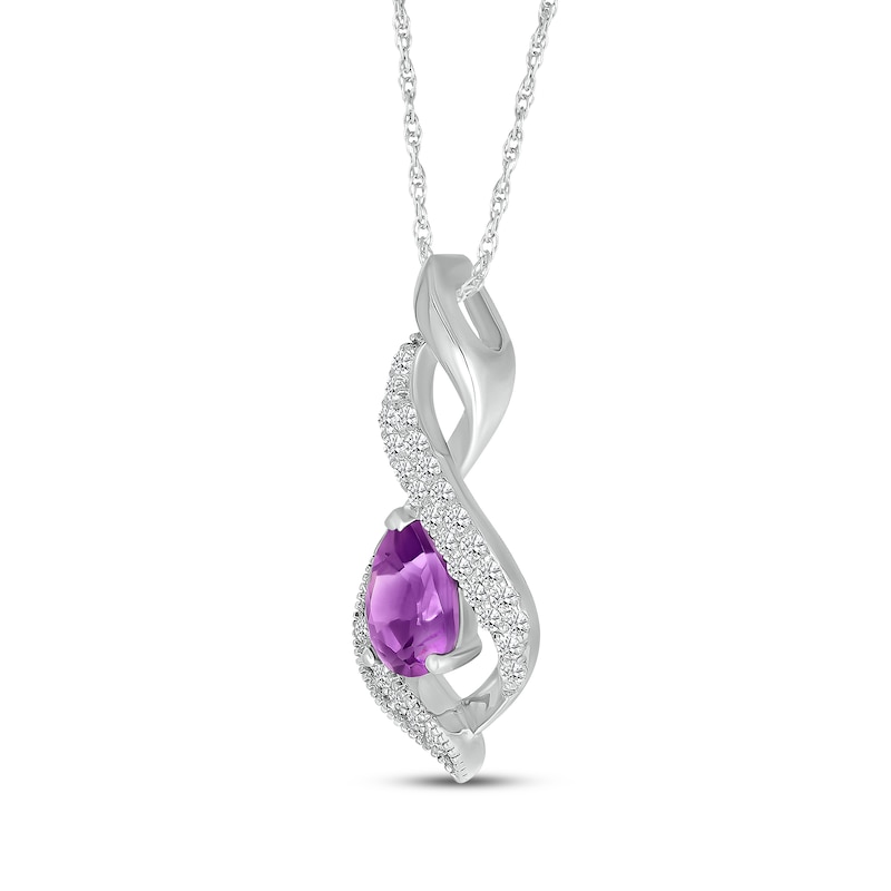 Main Image 2 of Pear-Shaped Amethyst & White Lab-Created Sapphire Swirl Necklace Sterling Silver 18&quot;