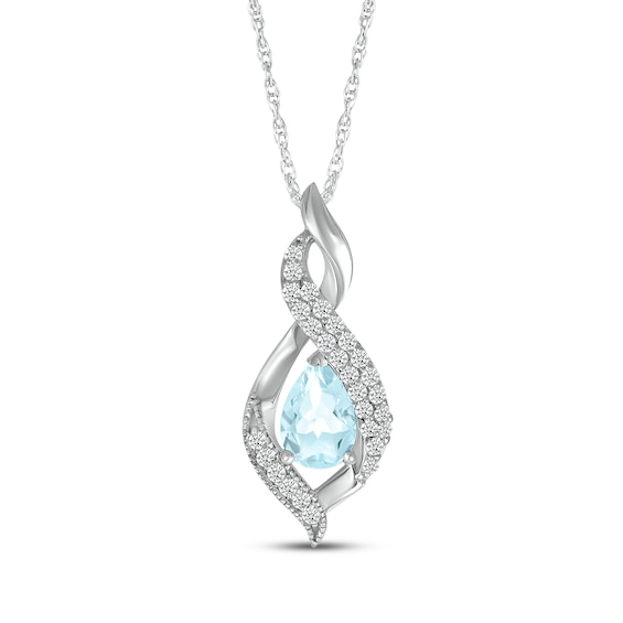 Pear-Shaped Aquamarine & White Lab-Created Sapphire Swirl Necklace Sterling Silver 18"