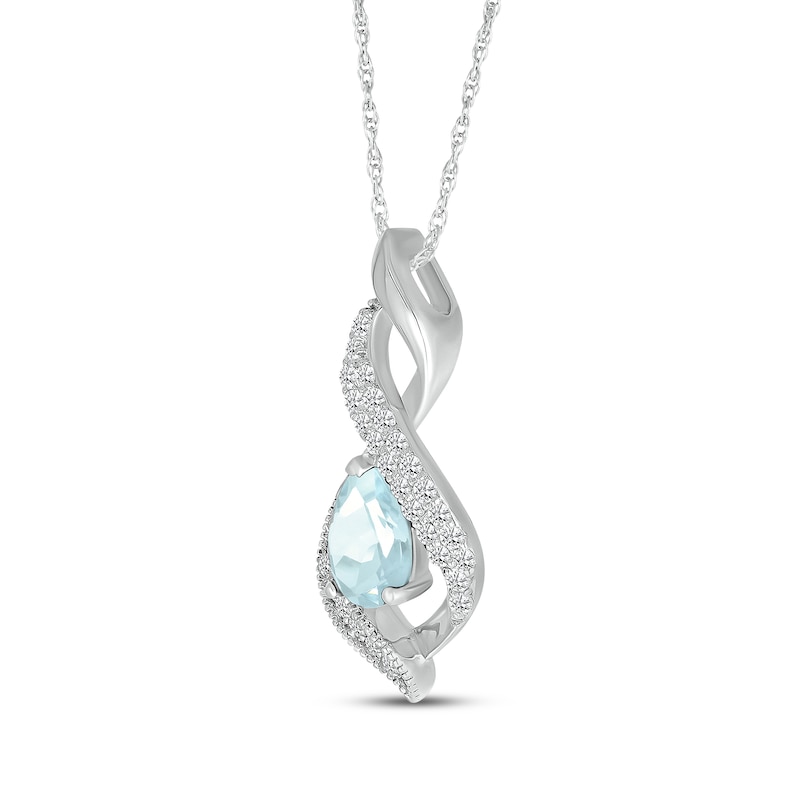 Main Image 2 of Pear-Shaped Aquamarine & White Lab-Created Sapphire Swirl Necklace Sterling Silver 18&quot;