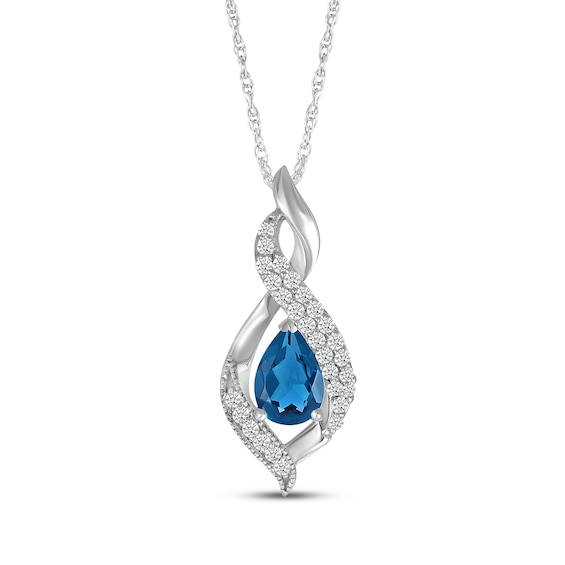 Pear-Shaped London Blue Topaz & White Lab-Created Sapphire Swirl Necklace Sterling Silver 18"