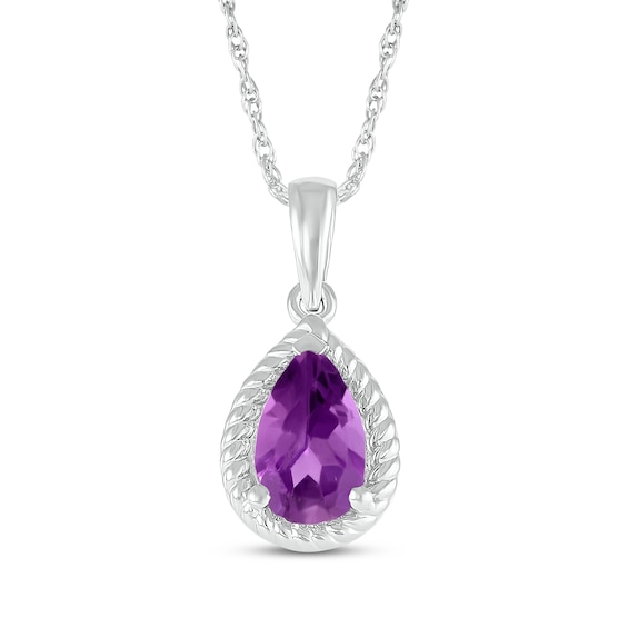 Pear-Shaped Amethyst Rope Frame Necklace Sterling Silver 18"