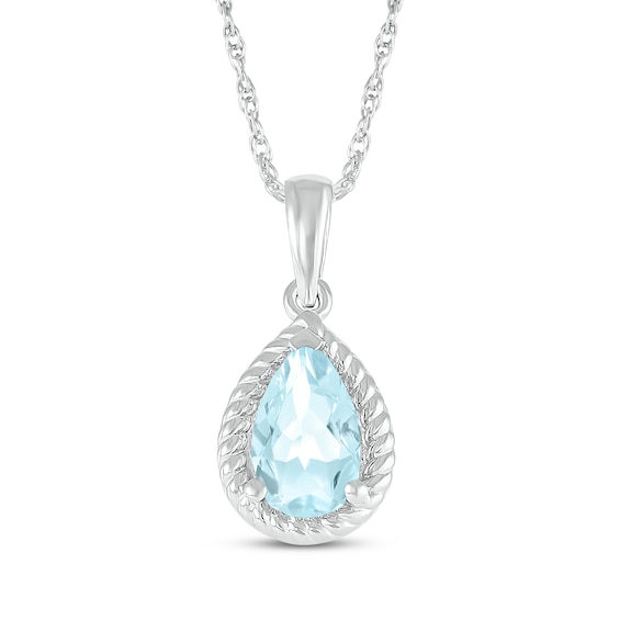 Pear-Shaped Aquamarine Rope Frame Necklace Sterling Silver 18"