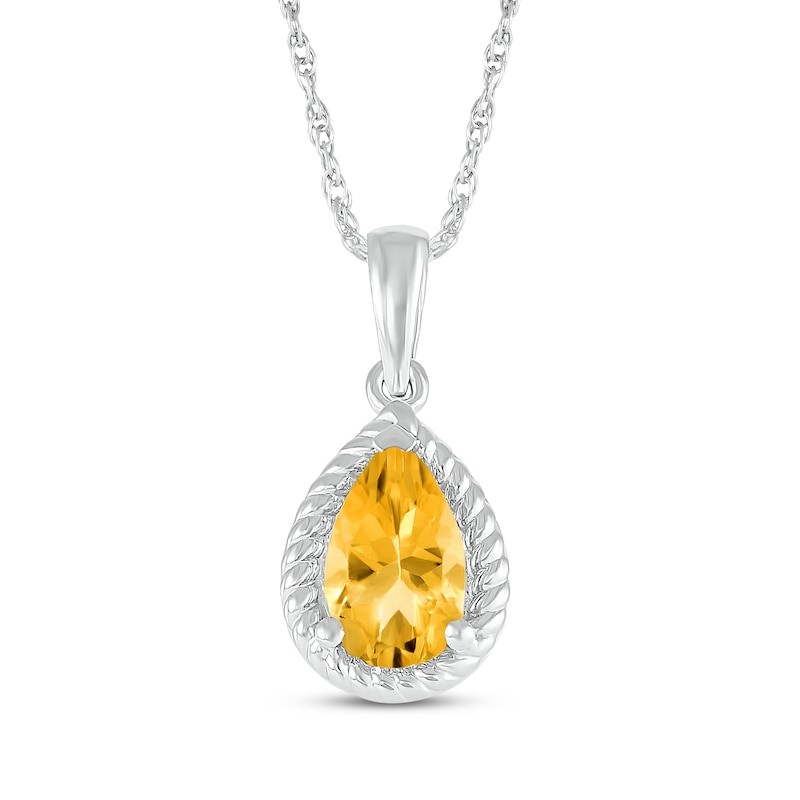 Pear-Shaped Citrine Rope Frame Necklace Sterling Silver 18"
