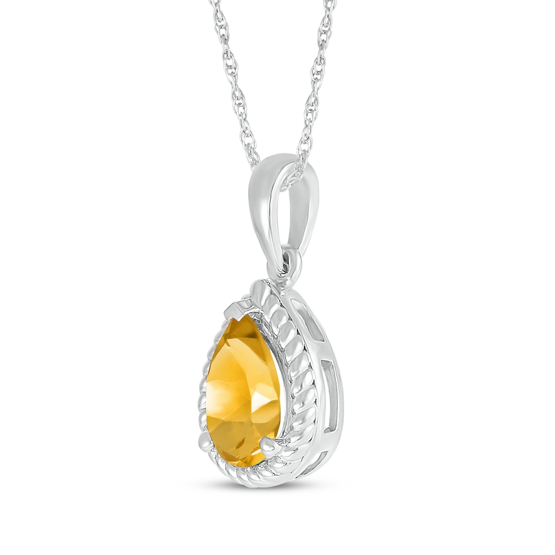 Pear-Shaped Citrine Rope Frame Necklace Sterling Silver 18"
