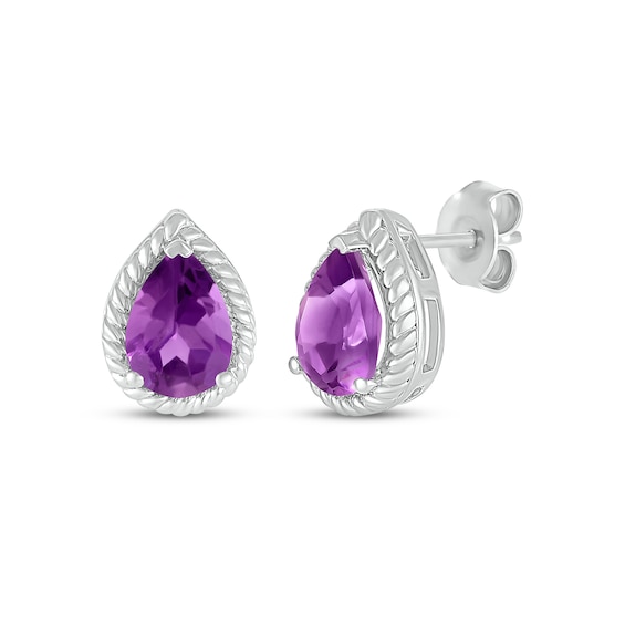 Pear-Shaped Amethyst Rope Frame Stud Earrings Sterling Silver