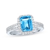 Thumbnail Image 1 of Emerald-Cut Swiss Blue Topaz & White Lab-Created Sapphire Halo Ring Sterling Silver