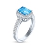 Thumbnail Image 2 of Emerald-Cut Swiss Blue Topaz & White Lab-Created Sapphire Halo Ring Sterling Silver