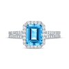 Thumbnail Image 3 of Emerald-Cut Swiss Blue Topaz & White Lab-Created Sapphire Halo Ring Sterling Silver