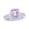 Thumbnail Image 1 of Emerald-Cut Light Amethyst & White Lab-Created Sapphire Halo Ring Sterling Silver