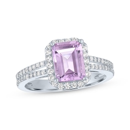 Emerald-Cut Light Amethyst & White Lab-Created Sapphire Halo Ring Sterling Silver