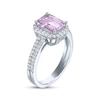 Thumbnail Image 2 of Emerald-Cut Light Amethyst & White Lab-Created Sapphire Halo Ring Sterling Silver