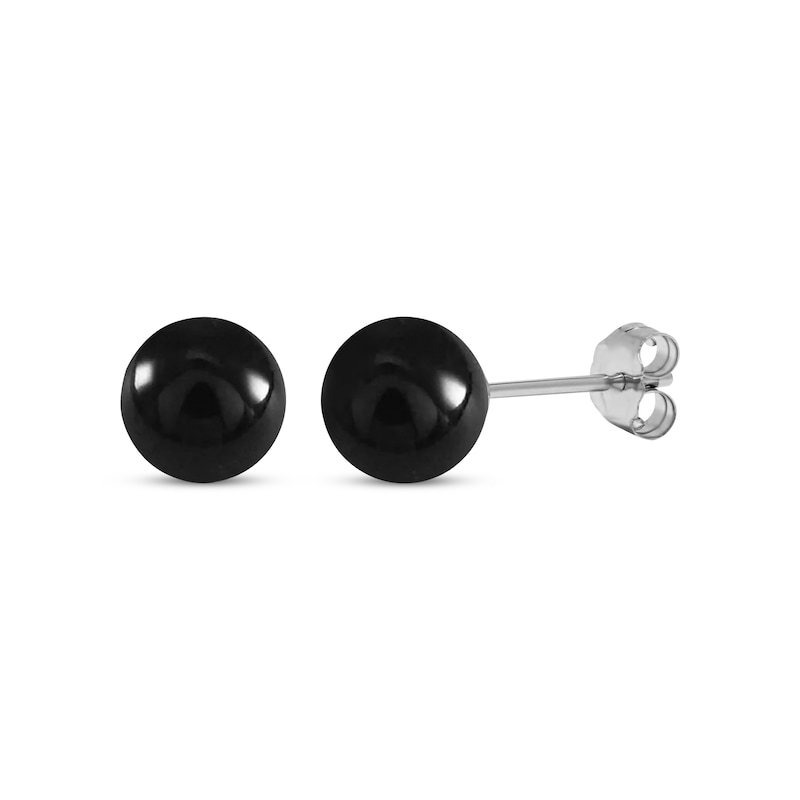 Main Image 1 of Black Onyx Bead Stud Earrings 6mm 14K White Gold