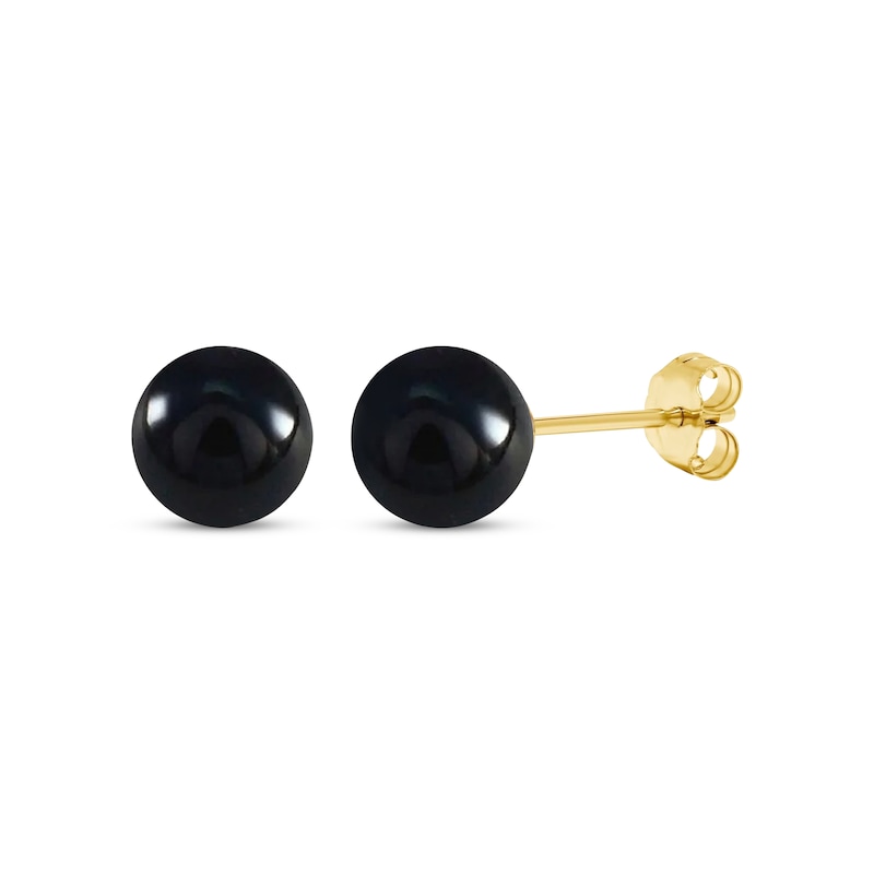 Main Image 1 of Black Onyx Bead Stud Earrings 7mm 14K Yellow Gold