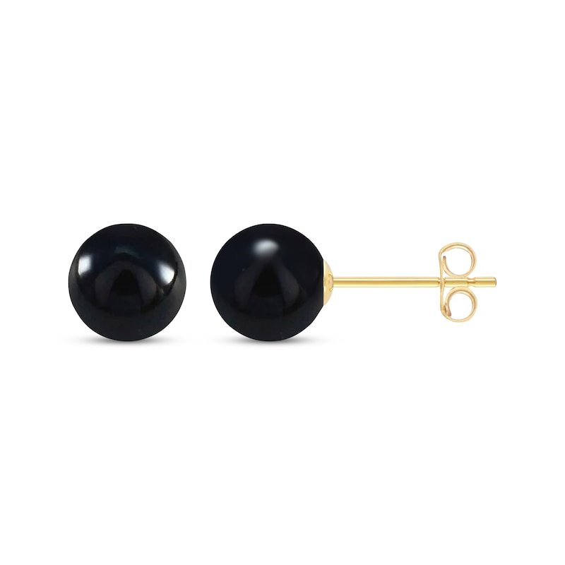 Main Image 3 of Black Onyx Bead Stud Earrings 7mm 14K Yellow Gold