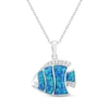 Thumbnail Image 1 of Lab-Created Opal & White Lab-Created Sapphire Fish Necklace Sterling Silver 18&quot;