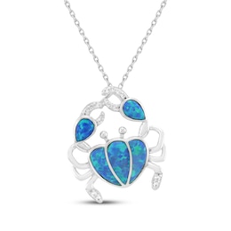 Lab-Created Opal & White Lab-Created Sapphire Crab Necklace Sterling Silver 18&quot;