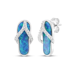 Lab-Created Opal & White Lab-Created Sapphire Flip-Flop Drop Earrings Sterling Silver